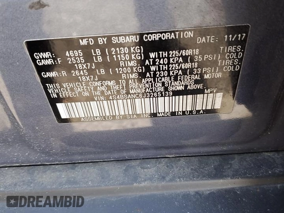 2018 Subaru Outback Limited with VIN 4S4BSANC6J3265139, listed as a Copart auction lot 54744515 with 84,871 mi miles and Salvage title. Bid and sale history available at DreamBid. Image 13.