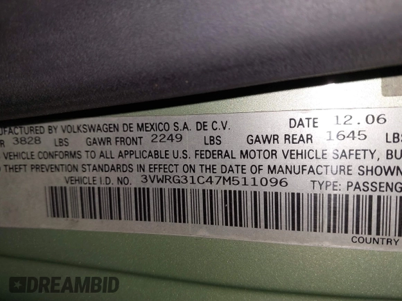 2007 Volkswagen Beetle с VIN 3VWRG31C47M511096, выставлен на аукционе IAAI как лот 42236158 с пробегом 130 880 миль миль и . История ставок и продаж доступна на DreamBid. Изображение 9.