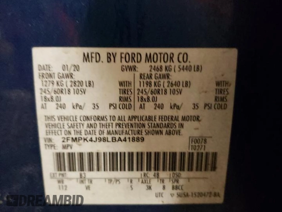 2020 Ford Edge SEL z VIN 2FMPK4J98LBA41889, wystawiony jako Copart lot #46913365 z przebiegiem 94 518 mil mil oraz Szkoda całkowita • Salvage title. Historia ofert i sprzedaży dostępna na DreamBid. Obrazek 16.
