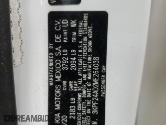 2021 Kia Forte LXS с VIN 3KPF24AD2ME264038, выставлен на аукционе Copart как лот 57260035 с пробегом 34 274 миль миль и На запчасти • Non repairable. История ставок и продаж доступна на DreamBid. Изображение 13.
