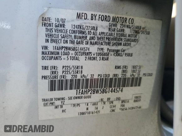 2008 Ford Taurus Limited with VIN 1FAHP28W58G144574, listed as a Copart auction lot 74658954 with 179,824 mi miles and Salvage Title. Bid and sale history available at carsss.com. Image 14.