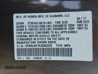 2018 Honda Odyssey EX-L with VIN 5FNRL6H78JB003220, listed as a Copart auction lot 48493355 with 127,807 mi miles and Salvage Title. Bid and sale history available at carsss.com. Image 13.