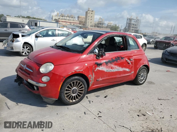 2012 FIAT 500 Lounge with VIN 3C3CFFCR0CT121390, listed as a Copart auction lot 54912265 with 109,885 mi miles and Salvage title. Bid and sale history available at DreamBid. Image 1.