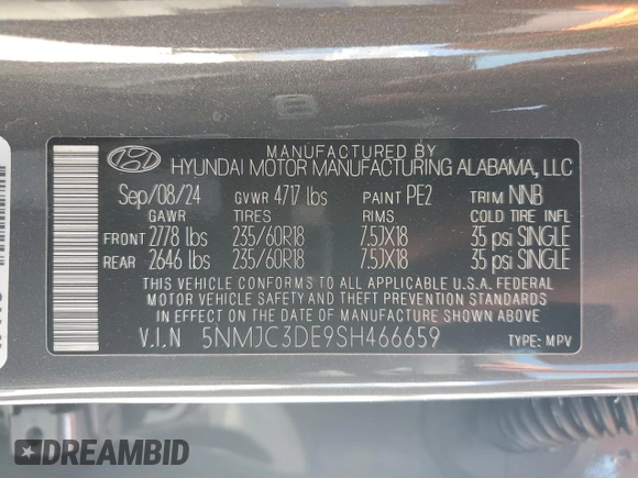 2025 Hyundai Tucson SEL Convenience with VIN 5NMJC3DE9SH466659, listed as a Copart auction lot 46993545 with 5,702 mi miles and Salvage Title. Bid and sale history available at carsss.com. Image 14.