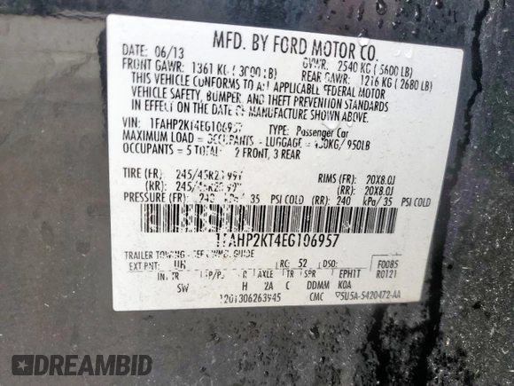 2014 Ford Taurus SHO z VIN 1FAHP2KT4EG106957, wystawiony jako Copart lot #59364185 z przebiegiem 113 704 mil mil oraz Szkoda całkowita • Salvage title. Historia ofert i sprzedaży dostępna na DreamBid. Obrazek 12.