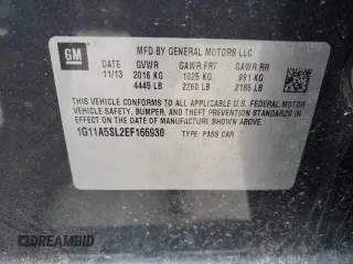 2014 Chevrolet Malibu LS with VIN 1G11A5SL2EF166930, listed as a Copart auction lot 51936115 with 179,470 mi miles and Clean Title. Bid and sale history available at DreamBid. Image 12.