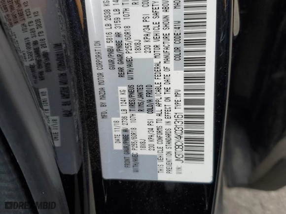 2019 Mazda CX-9 Touring with VIN JM3TCBCY4K0313161, listed as a Copart auction lot 88330695 with 72,590 mi miles and Clean Title. Bid and sale history available at carsss.com. Image 12.