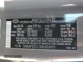 2024 Hyundai Santa Fe Hybrid Limited with VIN 5NMP3DG13RH004911, listed as a Copart auction lot 83635084 with 9,746 mi miles and Salvage Title. Bid and sale history available at carsss.com. Image 13.