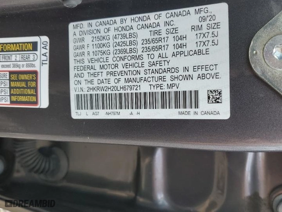 2020 Honda CR-V LX with VIN 2HKRW2H20LH679721, listed as a Copart auction lot 50913225 with 60,769 mi miles and Salvage Title. Bid and sale history available at carsss.com. Image 13.