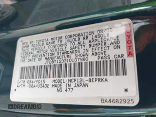 2001 Toyota ECHO with VIN JTDBT123310107980, listed as a IAAI auction lot 42131638 with Not Provided miles and . Bid and sale history available at DreamBid. Image 9.