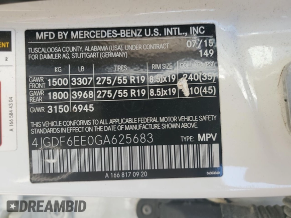 2016 Mercedes-Benz GL with VIN 4JGDF6EE0GA625683, listed as a Copart auction lot 74594824 with 102,519 mi miles and Salvage Title. Bid and sale history available at carsss.com. Image 16.