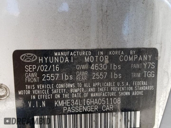 2017 Hyundai Sonata Hybrid Limited with VIN KMHE34L16HA051108, listed as a Copart auction lot 63141923 with 152,407 mi miles. Bid and sale history available at carsss.com. Image 14.