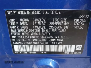 2022 Honda HR-V EX with VIN 3CZRU6H53NM773008, listed as a IAAI auction lot 41904292 with 24,703 mi miles. Bid and sale history available at carsss.com. Image 9.