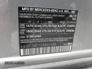 2012 Mercedes-Benz GL-Class GL 450 with VIN 4JGBF7BE7CA801589, listed as a Copart auction lot 72440564 with 0 mi miles and Salvage Title. Bid and sale history available at carsss.com. Image 14.