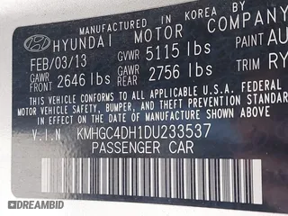 2013 Hyundai Genesis 5.0L R-Spec with VIN KMHGC4DH1DU233537, listed as a IAAI auction lot 41796310 with 170,220 mi miles. Bid and sale history available at carsss.com. Image 9.