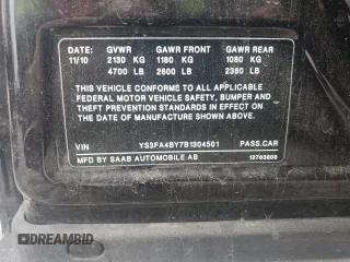 2011 Saab 9-3 z VIN YS3FA4BY7B1304501, wystawiony jako Copart lot #47281355 z przebiegiem Nie podano mil oraz Tytuł czysty. Historia ofert i sprzedaży dostępna na DreamBid. Obrazek 12.
