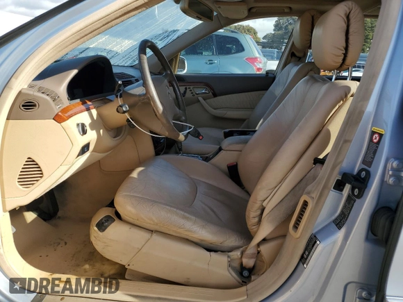 2002 Mercedes-Benz S-Class 4.3L with VIN WDBNG70J52A258559, listed as a Copart auction lot 80451294 with 283,626 mi miles and Salvage Title. Bid and sale history available at carsss.com. Image 7.