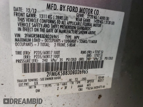 2013 Ford Flex SE with VIN 2FMGK5B83DBD26965, listed as a Copart auction lot 51277285 with 155,167 mi miles and Salvage Title. Bid and sale history available at carsss.com. Image 15.