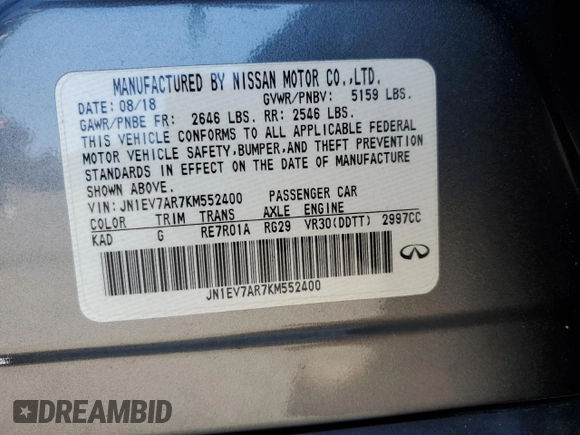 2019 Infiniti Q50 3.0t LUXE with VIN JN1EV7AR7KM552400, listed as a Copart auction lot 53535945 with 24,749 mi miles and Salvage Title. Bid and sale history available at carsss.com. Image 14.