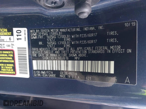 2020 Toyota Sienna LE Auto Access Seat with VIN 5TDKZ3DC4LS050616, listed as a IAAI auction lot 41412876 with 91,525 mi miles. Bid and sale history available at carsss.com. Image 9.