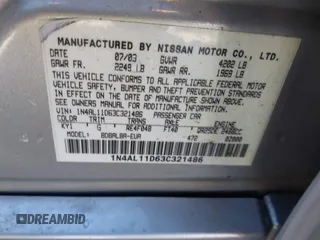 2003 Nissan Altima S with VIN 1N4AL11D63C321486, listed as a IAAI auction lot 41581386 with 200,082 mi miles. Bid and sale history available at carsss.com. Image 9.