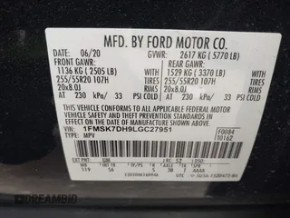 2020 Ford Explorer XLT with VIN 1FMSK7DH9LGC27951, listed as a IAAI auction lot 41623009 with 93,918 mi miles. Bid and sale history available at carsss.com. Image 9.