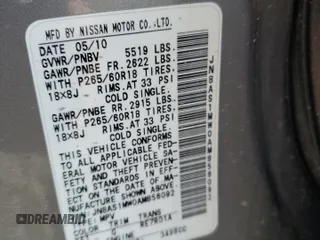 2010 Infiniti FX with VIN JN8AS1MW0AM856092, listed as a Copart auction lot 70086704 with 183,242 mi miles and Clean Title. Bid and sale history available at DreamBid. Image 12.