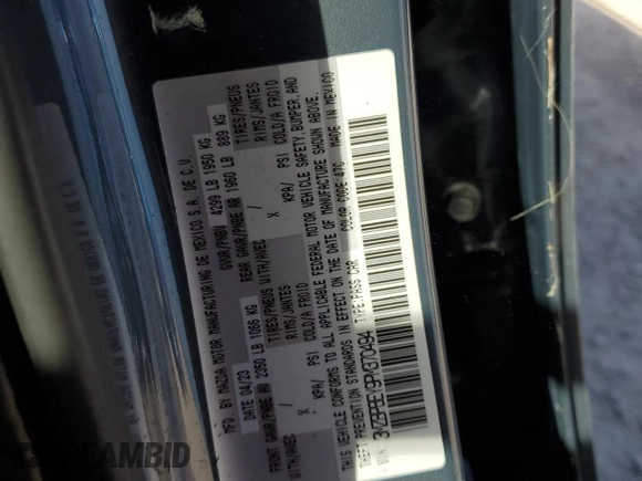 2023 Mazda 3 Premium Plus with VIN 3MZBPBEY9PM370494, listed as a Copart auction lot 75072024 with Not Provided miles and Non Repairable. Bid and sale history available at DreamBid. Image 13.