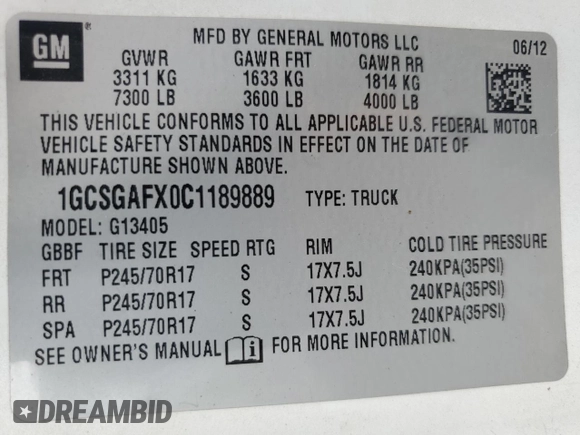 2012 Chevrolet Express Cargo with VIN 1GCSGAFX0C1189889, listed as a Copart auction lot 53987705 with 216,699 mi miles and Salvage title. Bid and sale history available at DreamBid. Image 13.