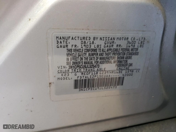 2018 Nissan Kicks SV with VIN 3N1CP5CU9JL525473, listed as a Copart auction lot 47134825 with 89,418 mi miles and Salvage Title. Bid and sale history available at carsss.com. Image 15.
