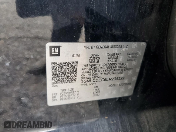 2020 Chevrolet Tahoe Commercial with VIN 1GNLCDEC6LR234133, listed as a Copart auction lot 54155715 with Not provided miles and Salvage title. Bid and sale history available at DreamBid. Image 13.