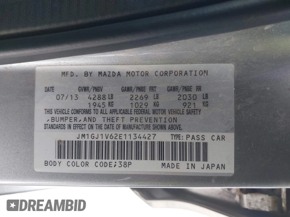 2014 Mazda Mazda6 i Touring with VIN JM1GJ1V62E1134427, listed as a IAAI auction lot 41550411 with 112,804 mi miles. Bid and sale history available at carsss.com. Image 9.