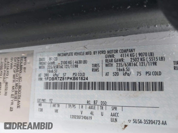 2023 Ford Transit с VIN 1FDBR7Z81PKB61824, выставлен на аукционе IAAI как лот 42236585 с пробегом Не указан миль и . История ставок и продаж доступна на DreamBid. Изображение 9.