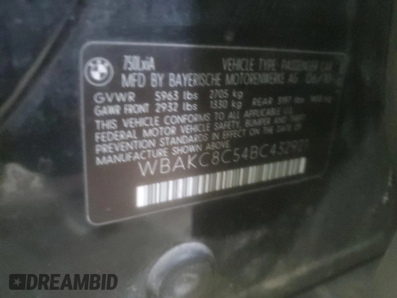 2011 BMW 7 Series 750Li xDrive с VIN WBAKC8C54BC432921, выставлен на аукционе Copart как лот 45334265 с пробегом 138 272 миль миль и Списание • Salvage title. История ставок и продаж доступна на DreamBid. Изображение 15.