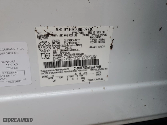 2017 Ford Flex Limited EcoBoost with VIN 2FMHK6DT6HBA12406, listed as a Copart auction lot 75587524 with 0 mi miles and Salvage Title. Bid and sale history available at carsss.com. Image 14.