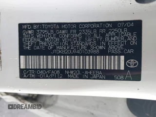 2004 Toyota Prius with VIN JTDKB20U940103988, listed as a IAAI auction lot 41946916 with 238,248 mi miles. Bid and sale history available at carsss.com. Image 9.