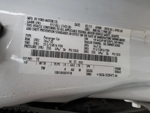 2015 Ford Focus SE with VIN 1FADP3F25FL301853, listed as a Copart auction lot 84502504 with 0 mi miles and Salvage Title. Bid and sale history available at carsss.com. Image 13.