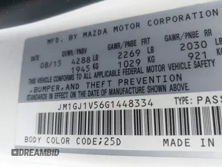 2016 Mazda 6 i Touring with VIN JM1GJ1V56G1448334, listed as a IAAI auction lot 42075222 with 52,883 mi miles. Bid and sale history available at carsss.com. Image 9.