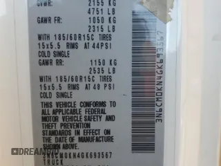 2016 Nissan NV200 S with VIN 3N6CM0KN4GK693567, listed as a Copart auction lot 57257015 with 98,877 mi miles and Salvage title. Bid and sale history available at DreamBid. Image 13.
