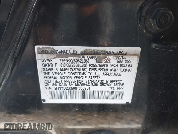 2008 Acura MDX Tech Pkg with VIN 2HNYD28398H530731, listed as a IAAI auction lot 40177205 with 240,003 mi miles. Bid and sale history available at carsss.com. Image 9.