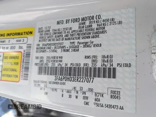 2014 Ford Fusion SE with VIN 3FA6P0HD3ER227077, listed as a IAAI auction lot 42007792 with 82,866 mi miles and . Bid and sale history available at DreamBid. Image 9.