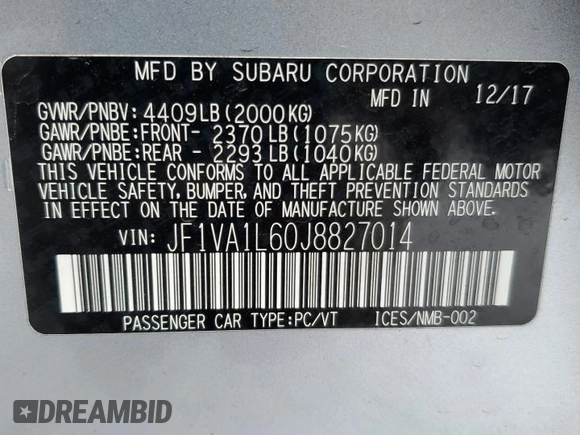 2018 Subaru WRX Limited with VIN JF1VA1L60J8827014, listed as a Copart auction lot 87643095 with 55,800 mi miles and Clean Title. Bid and sale history available at carsss.com. Image 12.