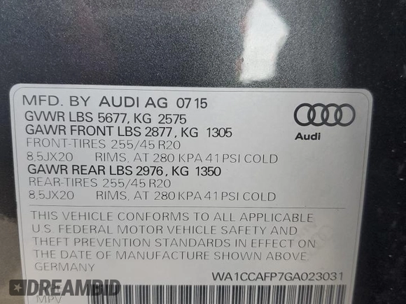 2016 Audi SQ5 Premium Plus with VIN WA1CCAFP7GA023031, listed as a Copart auction lot 71355163 with 117,835 mi miles. Bid and sale history available at carsss.com. Image 15.