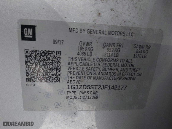 2018 Chevrolet Malibu LT with VIN 1G1ZD5ST2JF142177, listed as a IAAI auction lot 41639038 with 172,522 mi miles. Bid and sale history available at carsss.com. Image 9.