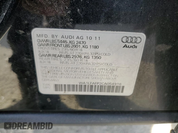 2012 Audi Q5 2.0T Premium Plus with VIN WA1LFAFP2CA054916, listed as a Copart auction lot 53744465 with 140,305 mi miles and Clean Title. Bid and sale history available at carsss.com. Image 13.
