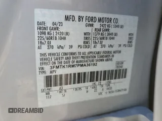 2023 Ford Mustang Mach-E Select with VIN 3FMTK1RM7PMA36192, listed as a Copart auction lot 88935205 with 25,159 mi miles and Salvage Title. Bid and sale history available at DreamBid. Image 12.