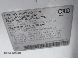 2016 Audi Q5 Premium Plus with VIN WA1L2AFPXGA096395, listed as a IAAI auction lot 41931371 with 98,429 mi miles. Bid and sale history available at carsss.com. Image 9.