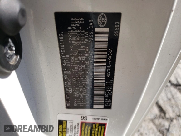 2008 Toyota Solara SE z VIN 4T1FA38P78U147247, wystawiony jako Copart lot #56040265 z przebiegiem 278 512 mil mil oraz Szkoda całkowita • Salvage title. Historia ofert i sprzedaży dostępna na DreamBid. Obrazek 12.