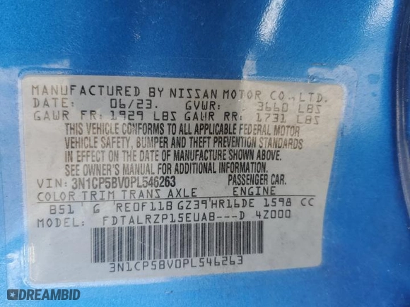 2023 Nissan Kicks S with VIN 3N1CP5BV0PL546263, listed as a Copart auction lot 42629035 with 17,839 mi miles and Salvage Title. Bid and sale history available at carsss.com. Image 13.