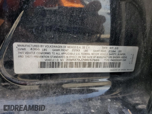 2010 Volkswagen Jetta Limited Edition z VIN 3VWAX7AJ7AM157665, wystawiony jako Copart lot #57994085 z przebiegiem 115 108 mil mil oraz Szkoda całkowita • Salvage title. Historia ofert i sprzedaży dostępna na DreamBid. Obrazek 12.